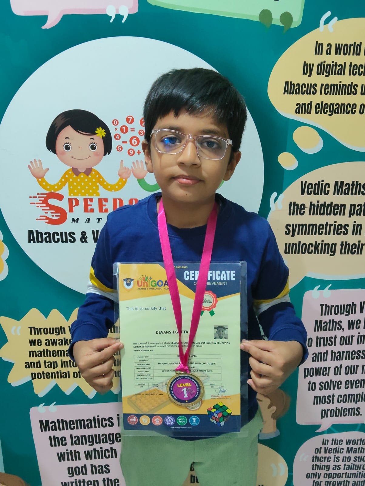 SpeedoMaths student with certificate
